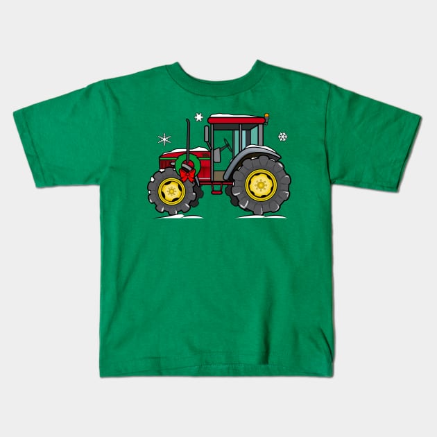 Tractor at the Holidays Kids T-Shirt by PenguinCornerStore